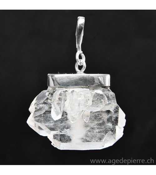 Quartz âme brut monté en pendentif avec bélière en argent