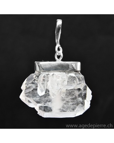 Quartz âme brut monté en pendentif avec bélière en argent