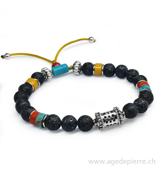 Bracelet Zen avec turquoise, jaspe, lave et argent