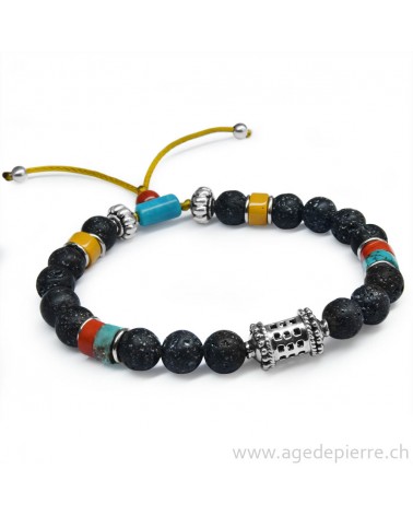 Bracelet Zen avec turquoise, jaspe, lave et argent