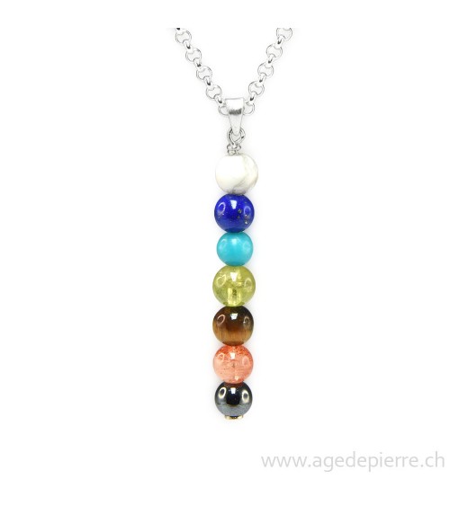 Pendentif 7 chakras avec perles de 4mm