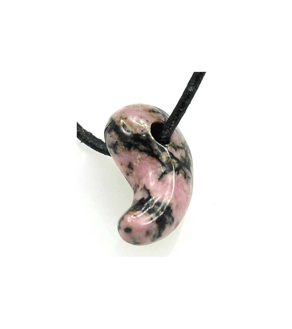 Rhodonite Magatama montée en pendentif L'Âge de pierre Vevey