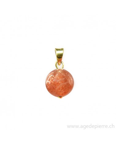 Pendentif sphère en pierre de soleil monté avec bélière dorée
