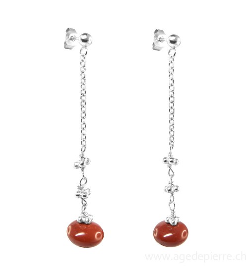 Boucles d'oreilles argent et jaspe rouge