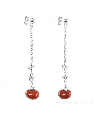 Boucles d'oreilles argent et jaspe rouge