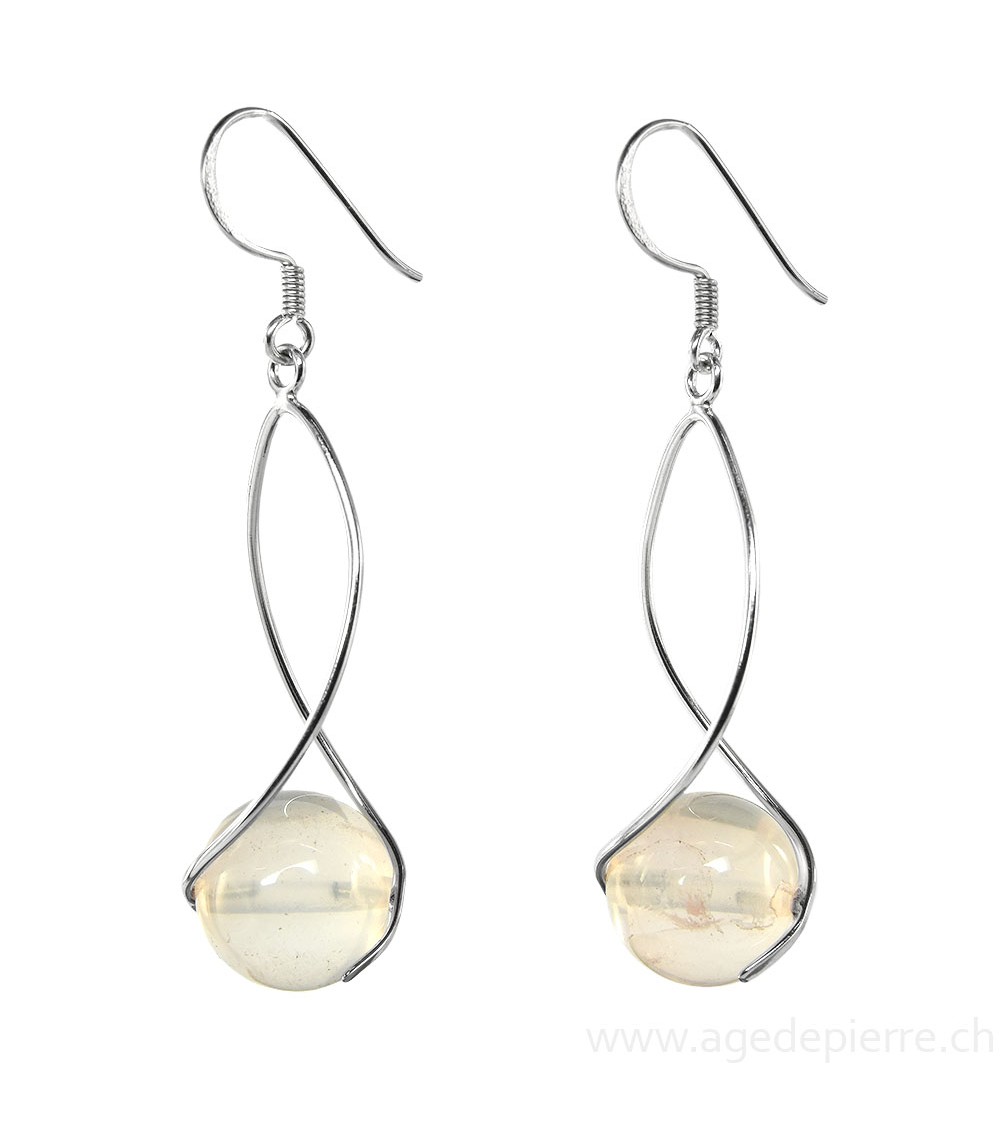 Boucles d'oreilles avec labradorite blanche et argent 925