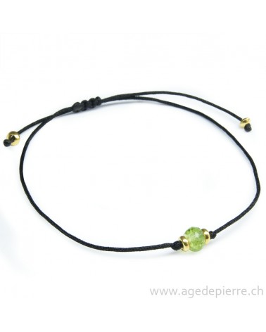 Bracelet péridot et argent doré sur fil noir Agnès N'Lep Vevey
