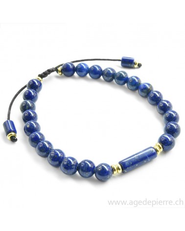 Bracelet Shambala perles lapis lazuli et perles en argent dorées